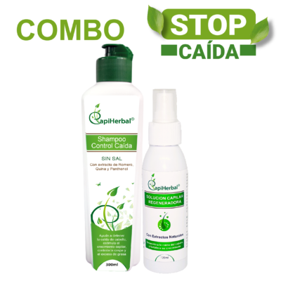 Combo Stop Caída CapiHerbal contiene 1 Shampoo Control Caida 300ml + 1 Solución Capilar Regeneradora 120ml